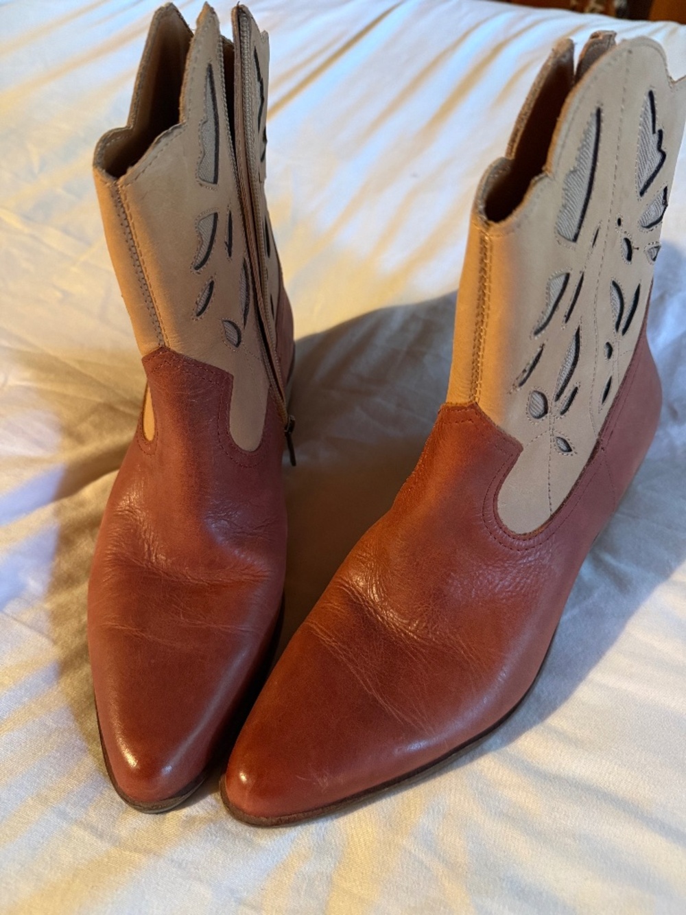 Lucky Brand Two-Tone Brown and Cream Western Heeled Boots